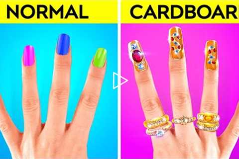 LONG NAILS VS CARDBOARD NAILS! ART SCHOOL || DIY Origami Paper Hacks! Challenge By 123 GO! TRENDS