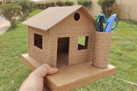 CARDBOARD BRICK HOUSE PEN ORGANIZER | DIY HANDMADE CRAFT IDEAS | Paper Art