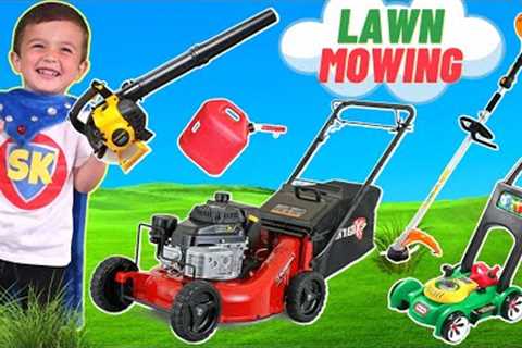 Lawn Mower, Weed Eater, Leaf Blower for Kids | Yard Work Obstacle Course | Grass Cutting Playtime