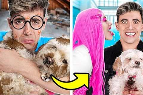 EXTREME MAKEOVER from NERD to POPULAR🤭 *FREE DIY Gadgets and hacks for pets* 🐶