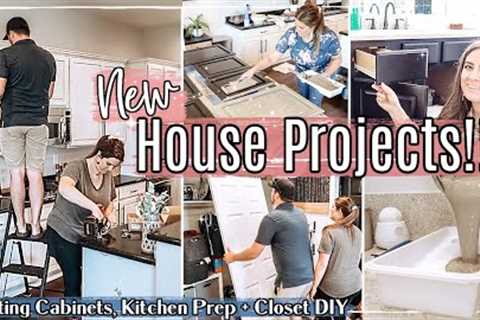 NEW HOUSE PROJECTS!! Painting Cabinets, Kitchen Renovation Prep, Bathroom Refresh + Closet DIY