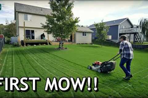 When To MOW, WATER, FERTILIZE New Lawns // FIRST MOW on Tall Fescue