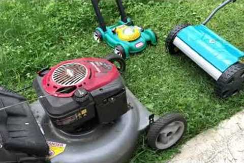 Toy Lawn Mower vs Lawn Mower!!