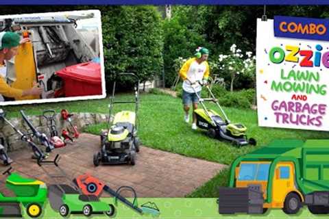 Lawn Mower + Garbage Truck Combo With Ozzie | Kids Lawn Mowers For Toddlers Like Blippi